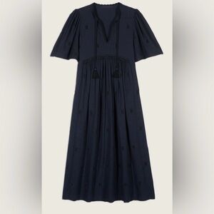 BA&SH Paris Romy Black Eyelet Midi Dress XS